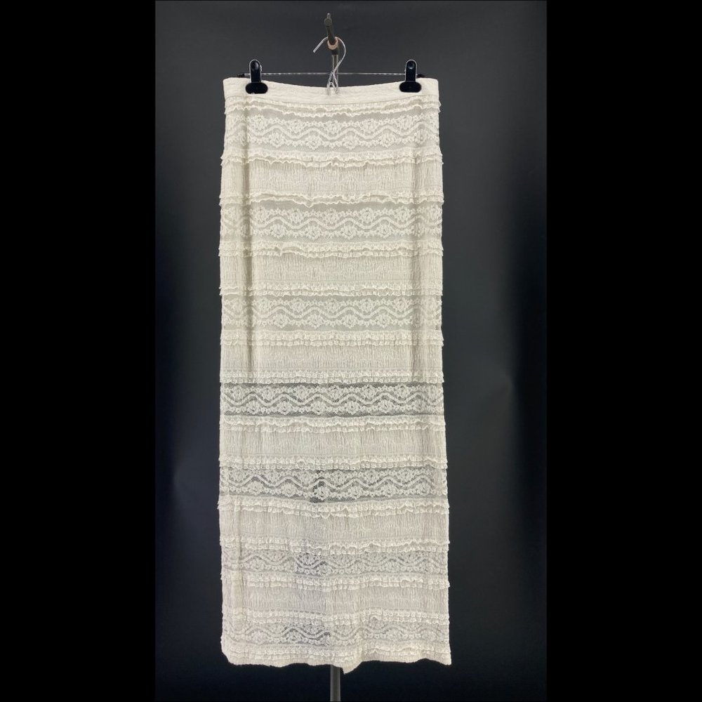 Alice + Olivia Skirt Ettley Full Lace Maxi Beige Ruffle Stretch Size 8